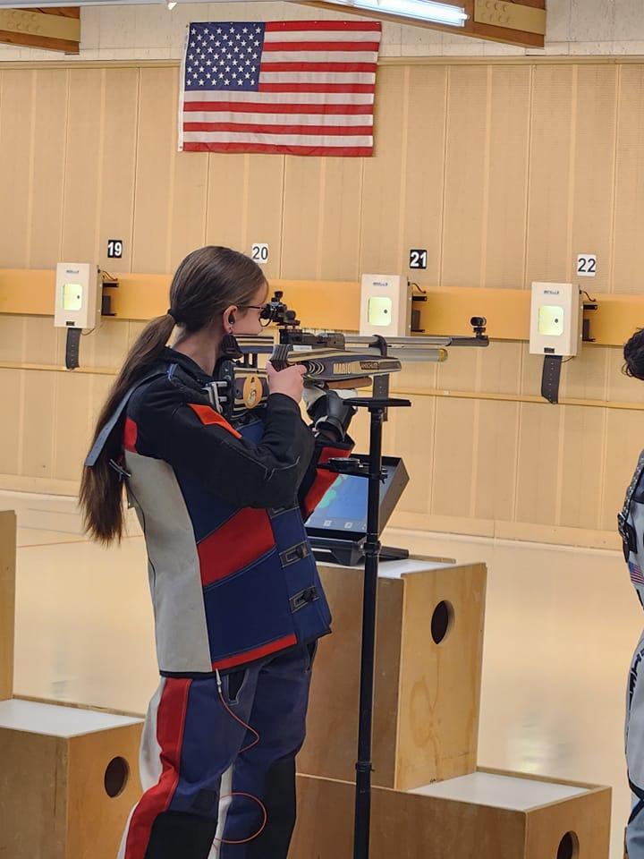 Danielle Purdy, a freshman at Marion High School and member of the JROTC rifle team, made history by becoming the first freshman from Marion ever to qualify to compete in the Junior Olympics. During the two-day event featuring the very best junior shooters from across the country, she finished an amazing 13th out of the 20 competing in her age category. (Photo provided by Marion Community Schools) 